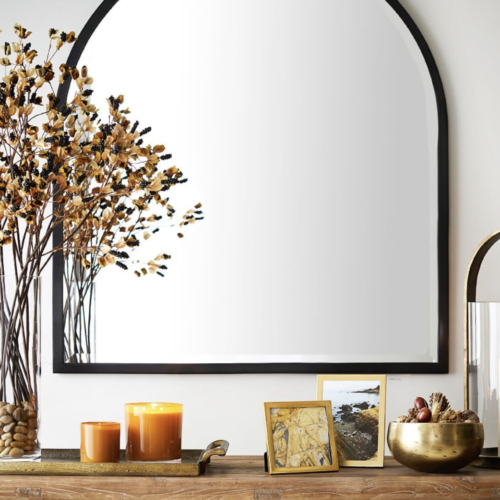Fall decor, dark mirror, candles, faux stems