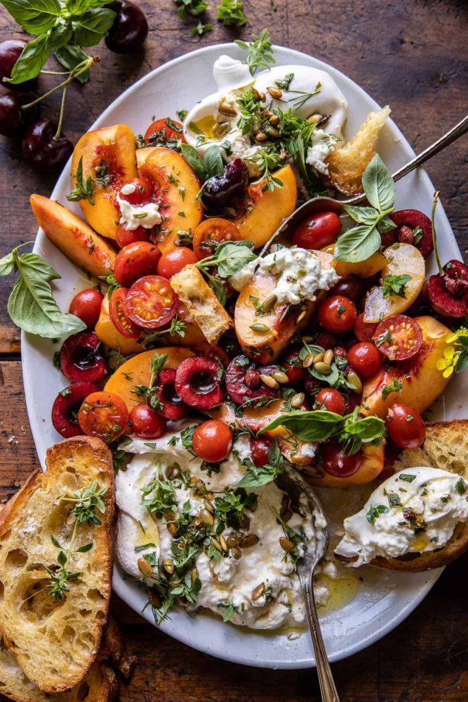 Peach, Tomato, and Burrata Salad. End of summer salad recipe.