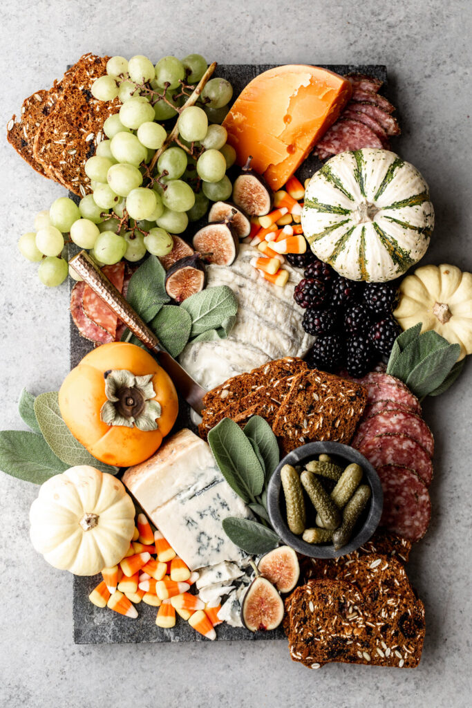 Festive Halloween charcuterie board, fall entertaining