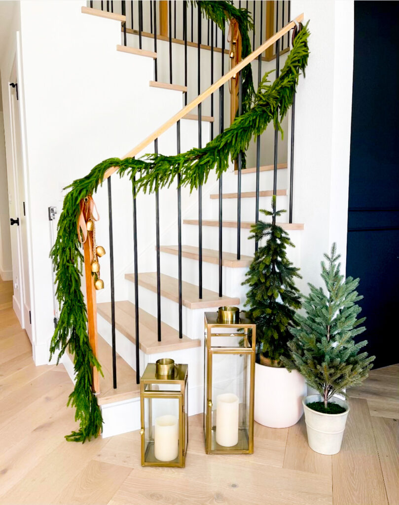 Neutral Christmas Decor- Stairway Greenery